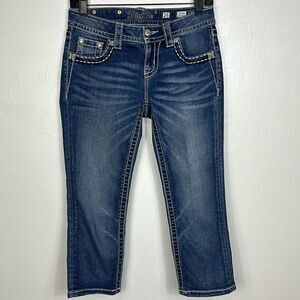 Miss Me Peace Sign Embellished Mid Rise Cuffed Capri Size 25